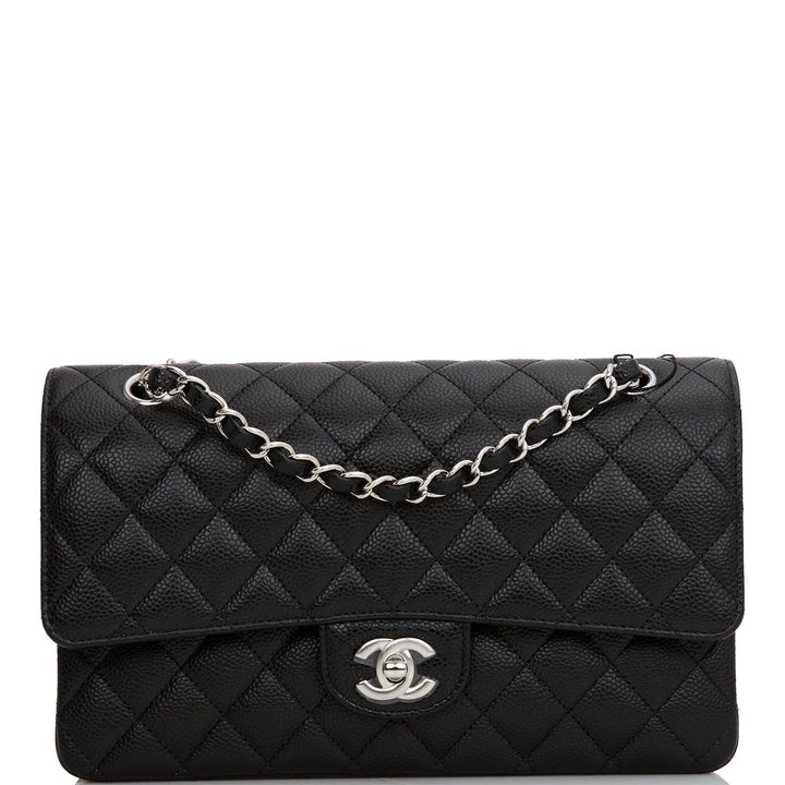 Top Quality Chanel Medium Classic Double Flap Bag Black Quilted Caviar Silver Hardware