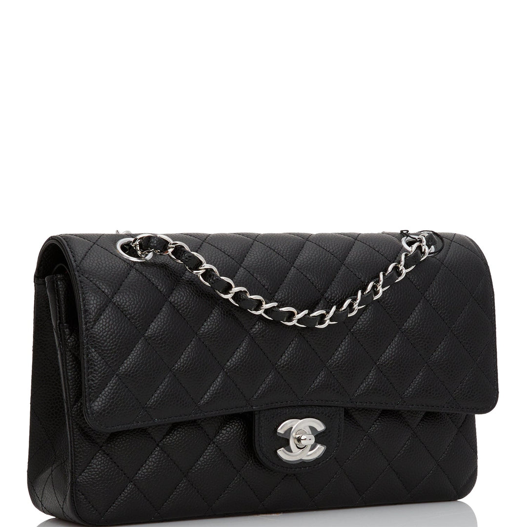 Top Quality Chanel Medium Classic Double Flap Bag Black Quilted Caviar Silver Hardware