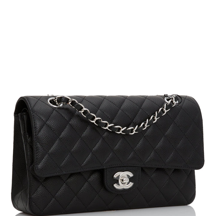 Top Quality Chanel Medium Classic Double Flap Bag Black Quilted Caviar Silver Hardware