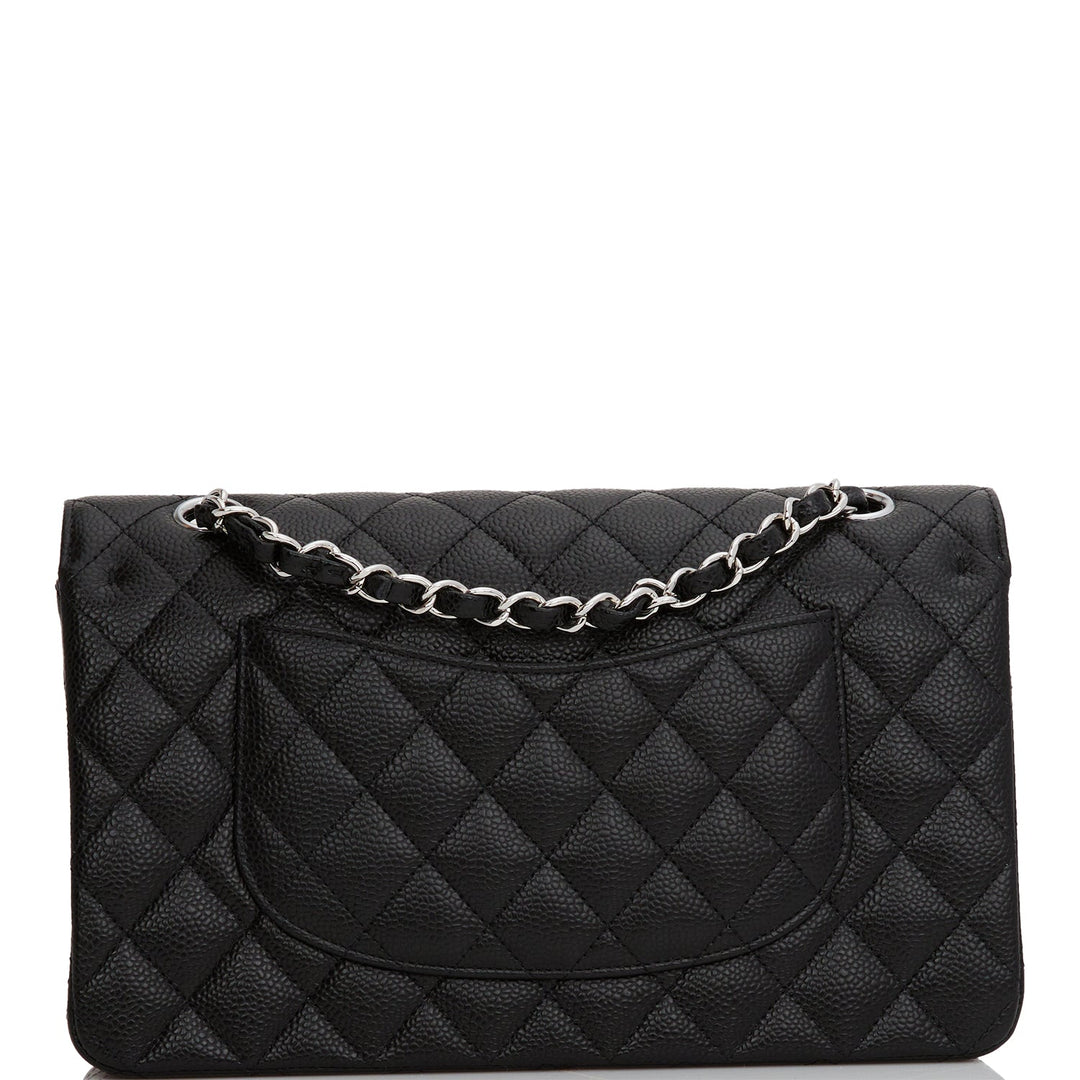 Top Quality Chanel Medium Classic Double Flap Bag Black Quilted Caviar Silver Hardware