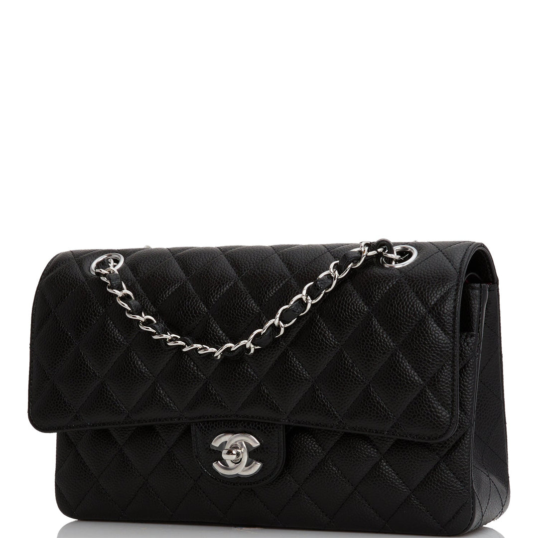 Top Quality Chanel Medium Classic Double Flap Bag Black Quilted Caviar Silver Hardware
