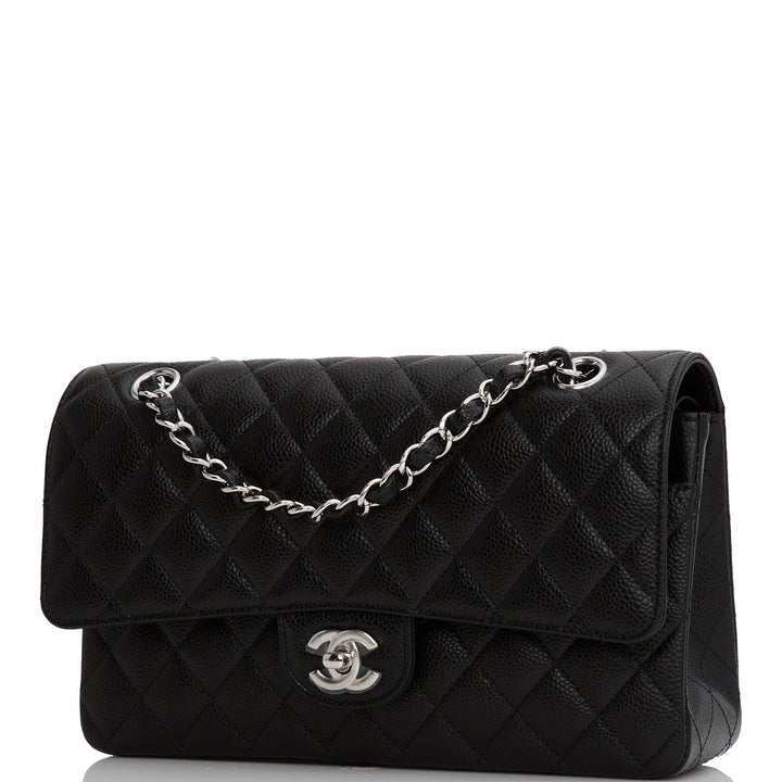 Top Quality Chanel Medium Classic Double Flap Bag Black Quilted Caviar Silver Hardware