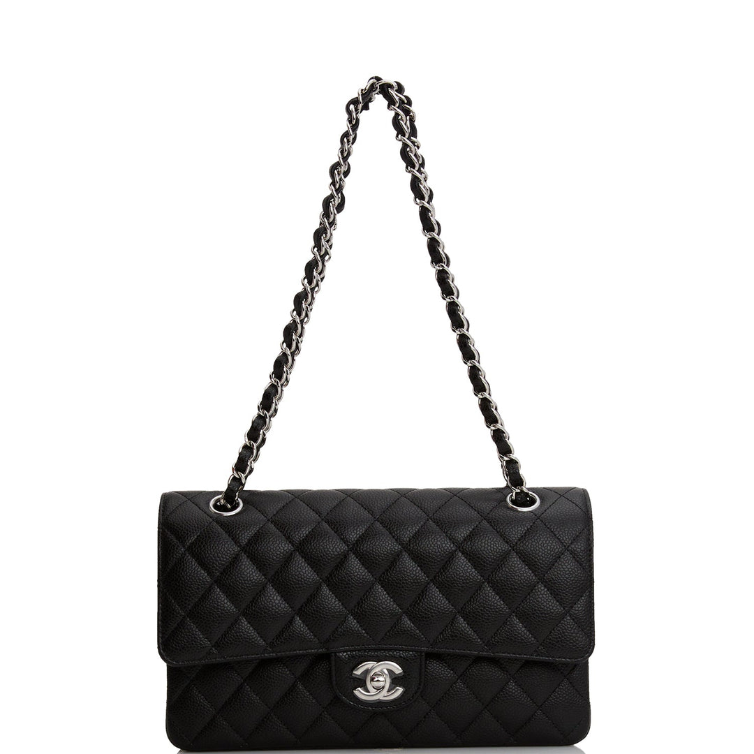 Top Quality Chanel Medium Classic Double Flap Bag Black Quilted Caviar Silver Hardware