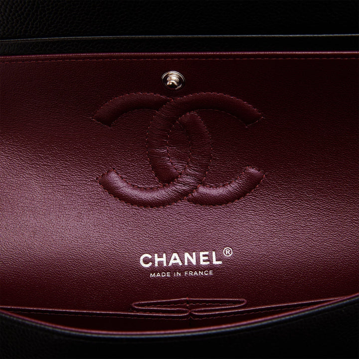 Top Quality Chanel Medium Classic Double Flap Bag Black Quilted Caviar Silver Hardware