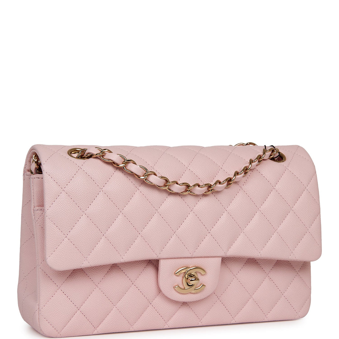 Top Quality Chanel Medium Classic Double Flap Bag Light Pink Caviar Light Gold Hardware