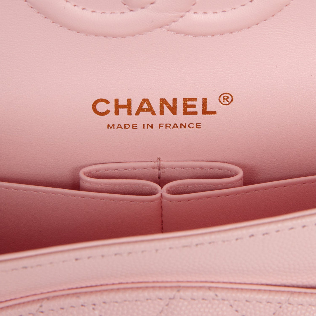 Top Quality Chanel Medium Classic Double Flap Bag Light Pink Caviar Light Gold Hardware