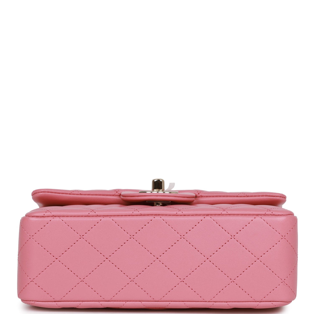 Top Quality Chanel Mini Rectangular Flap with Top Handle Dark Pink Lambskin Light Gold Hardware