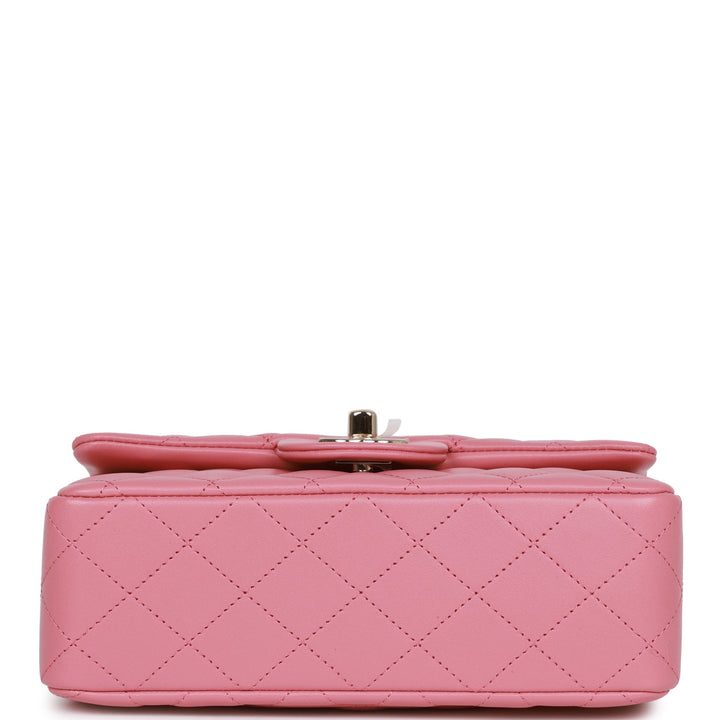 Top Quality Chanel Mini Rectangular Flap with Top Handle Dark Pink Lambskin Light Gold Hardware