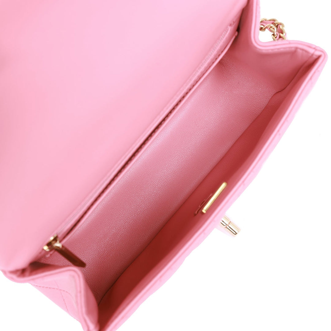 Top Quality Chanel Mini Rectangular Flap with Top Handle Dark Pink Lambskin Light Gold Hardware