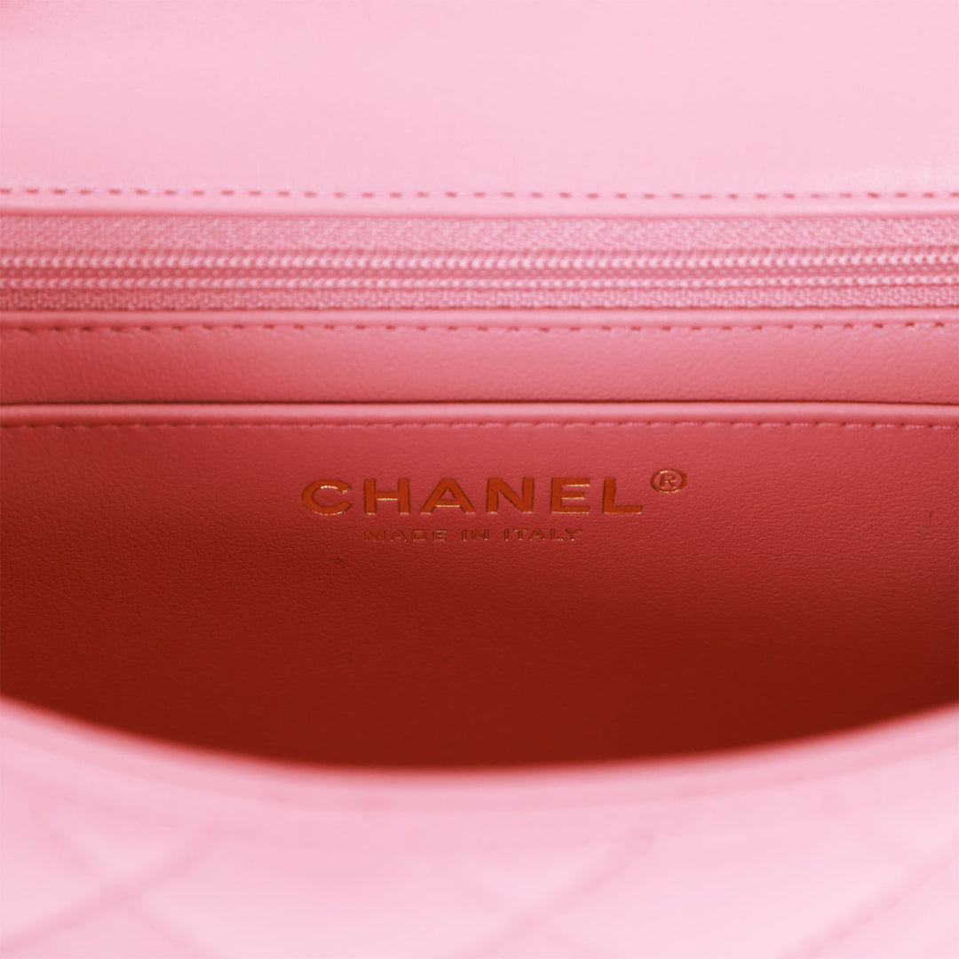 Top Quality Chanel Mini Rectangular Flap with Top Handle Dark Pink Lambskin Light Gold Hardware