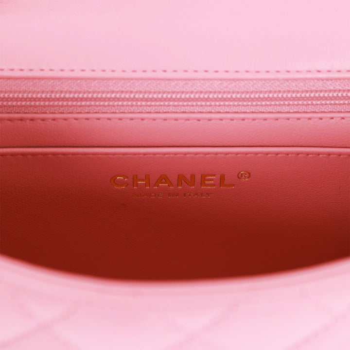 Top Quality Chanel Mini Rectangular Flap with Top Handle Dark Pink Lambskin Light Gold Hardware
