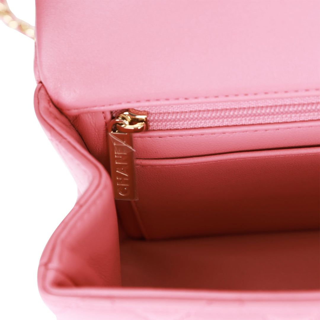 Top Quality Chanel Mini Rectangular Flap with Top Handle Dark Pink Lambskin Light Gold Hardware