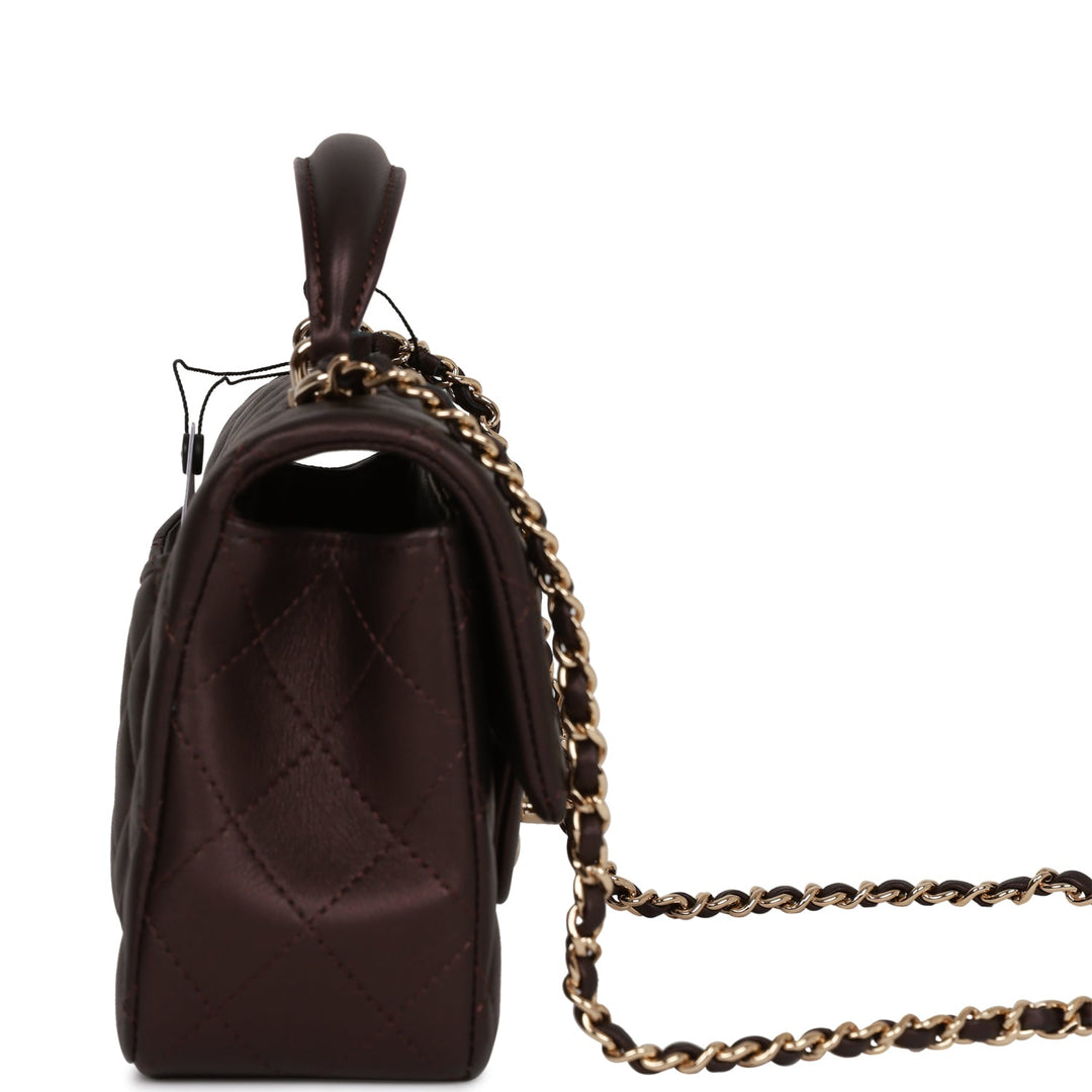 Top Quality Chanel Mini Rectangular Flap Bag with Top Handle Burgundy Lambskin Light Gold Hardware