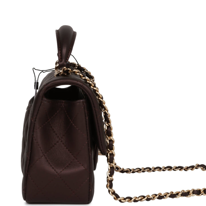 Top Quality Chanel Mini Rectangular Flap Bag with Top Handle Burgundy Lambskin Light Gold Hardware