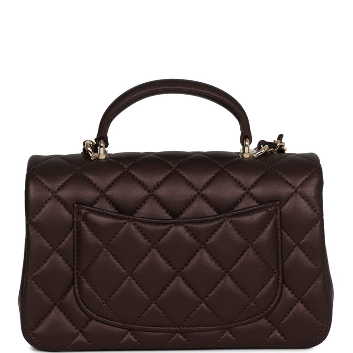 Top Quality Chanel Mini Rectangular Flap Bag with Top Handle Burgundy Lambskin Light Gold Hardware
