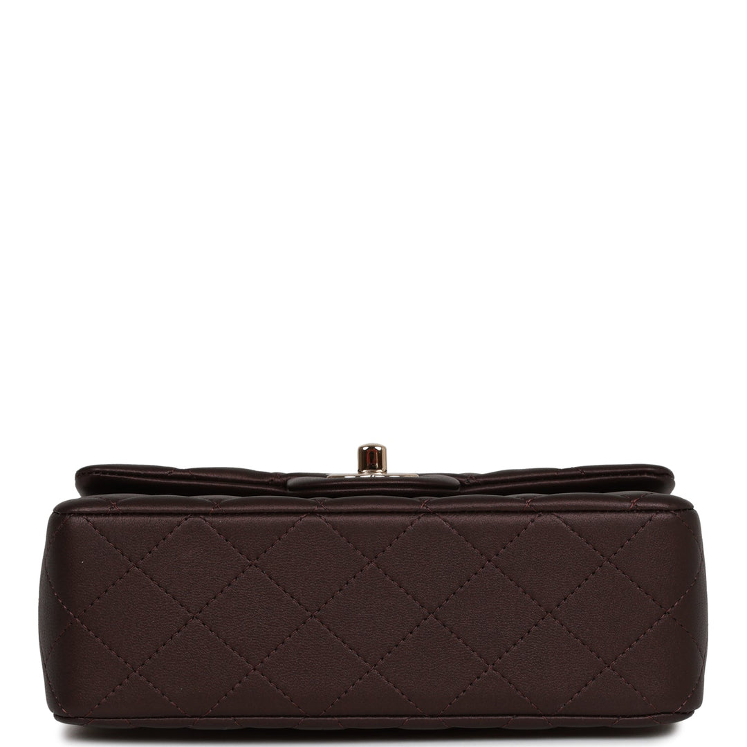 Top Quality Chanel Mini Rectangular Flap Bag with Top Handle Burgundy Lambskin Light Gold Hardware