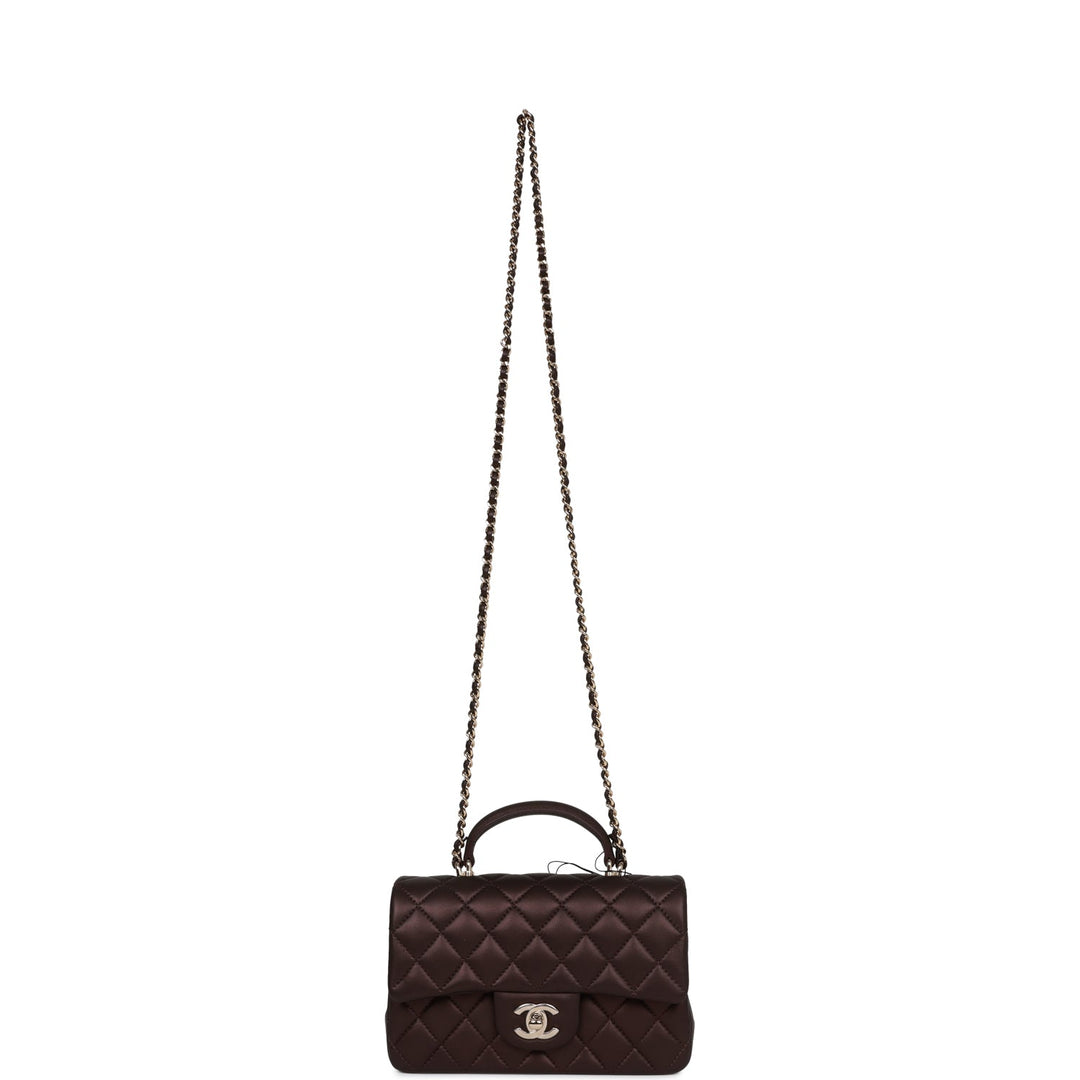 Top Quality Chanel Mini Rectangular Flap Bag with Top Handle Burgundy Lambskin Light Gold Hardware