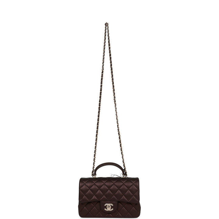 Top Quality Chanel Mini Rectangular Flap Bag with Top Handle Burgundy Lambskin Light Gold Hardware