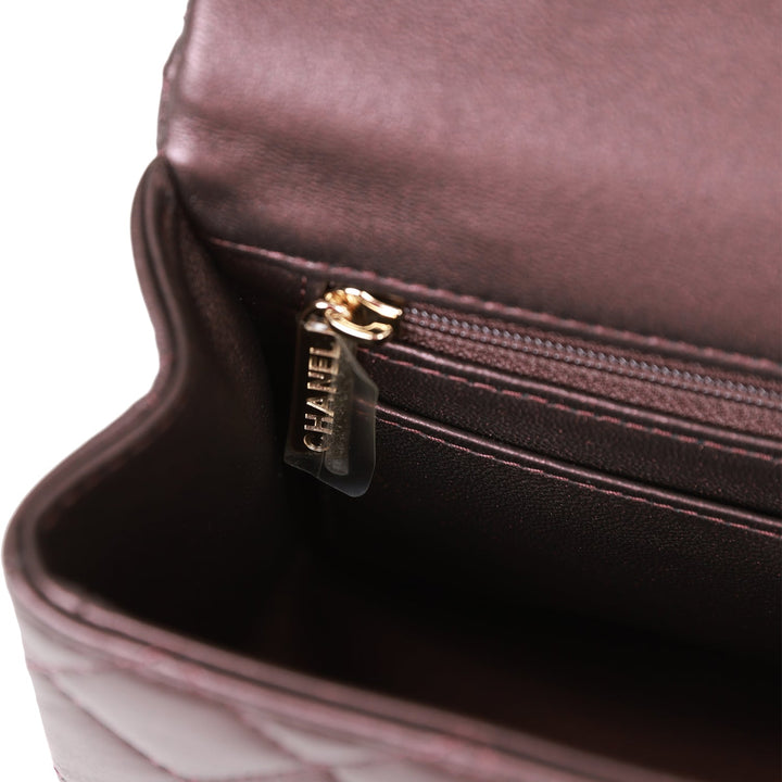 Top Quality Chanel Mini Rectangular Flap Bag with Top Handle Burgundy Lambskin Light Gold Hardware