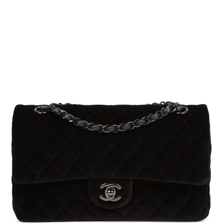 Top Quality Chanel Medium Classic Double Flap Bag Black Velvet Ruthenium Hardware