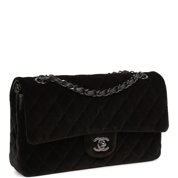 Top Quality Chanel Medium Classic Double Flap Bag Black Velvet Ruthenium Hardware