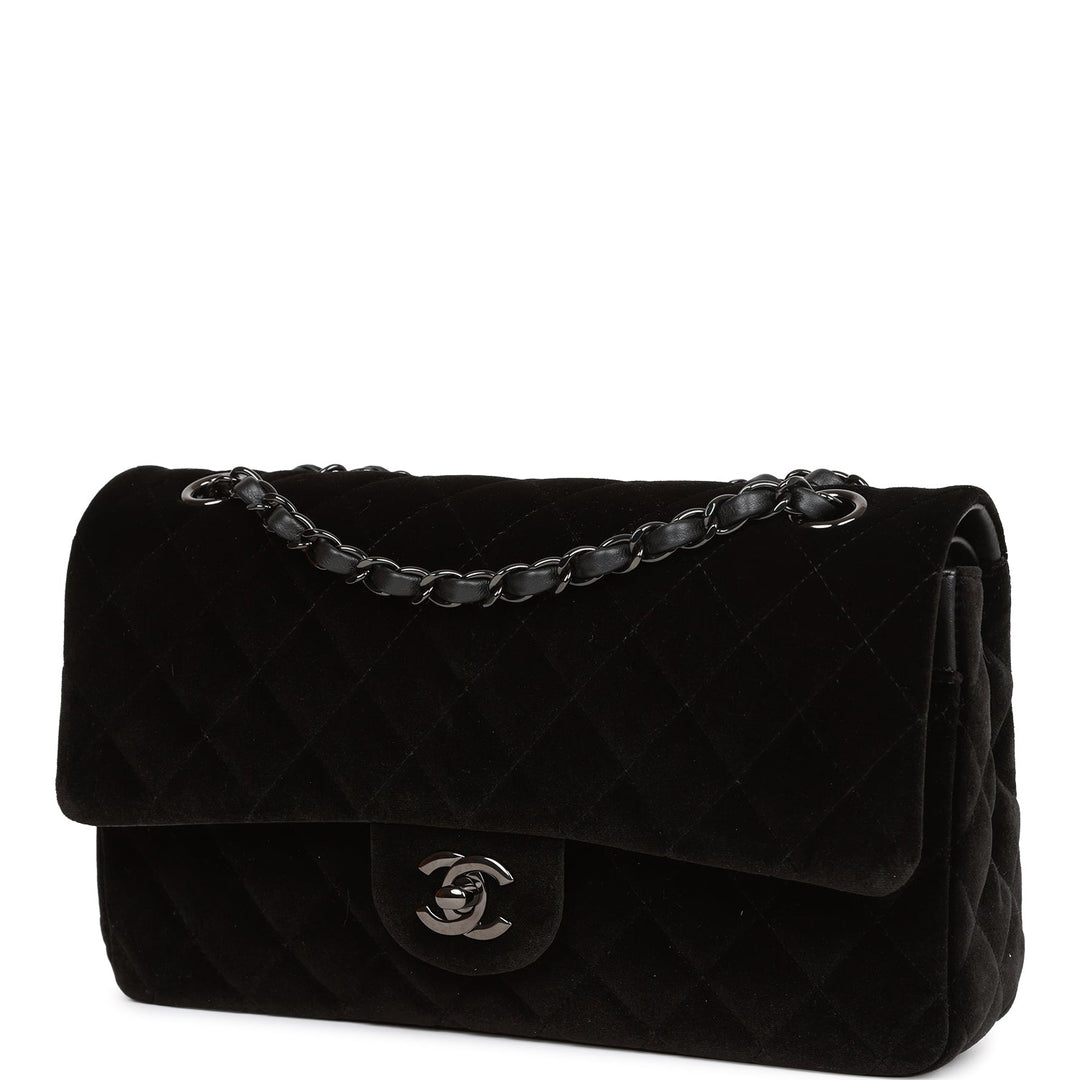 Top Quality Chanel Medium Classic Double Flap Bag Black Velvet Ruthenium Hardware