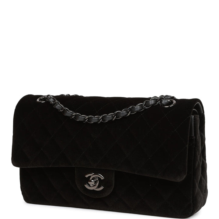 Top Quality Chanel Medium Classic Double Flap Bag Black Velvet Ruthenium Hardware