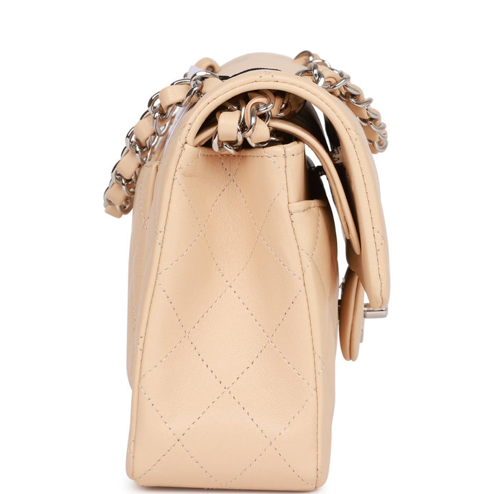Top Quality Chanel Small Classic Double Flap Beige Lambskin Silver Hardware New Bag