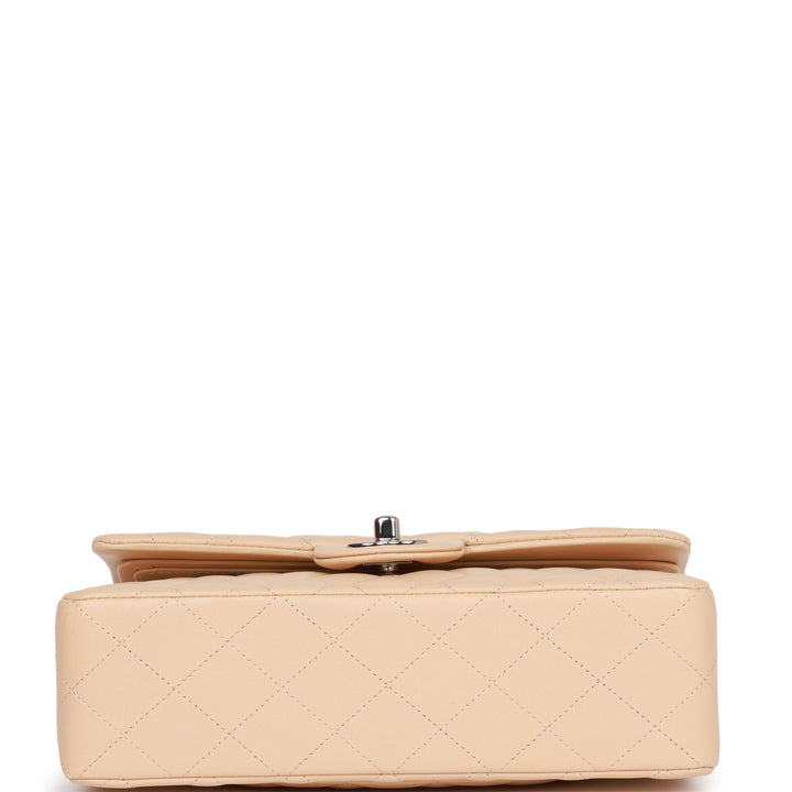 Top Quality Chanel Small Classic Double Flap Beige Lambskin Silver Hardware New Bag