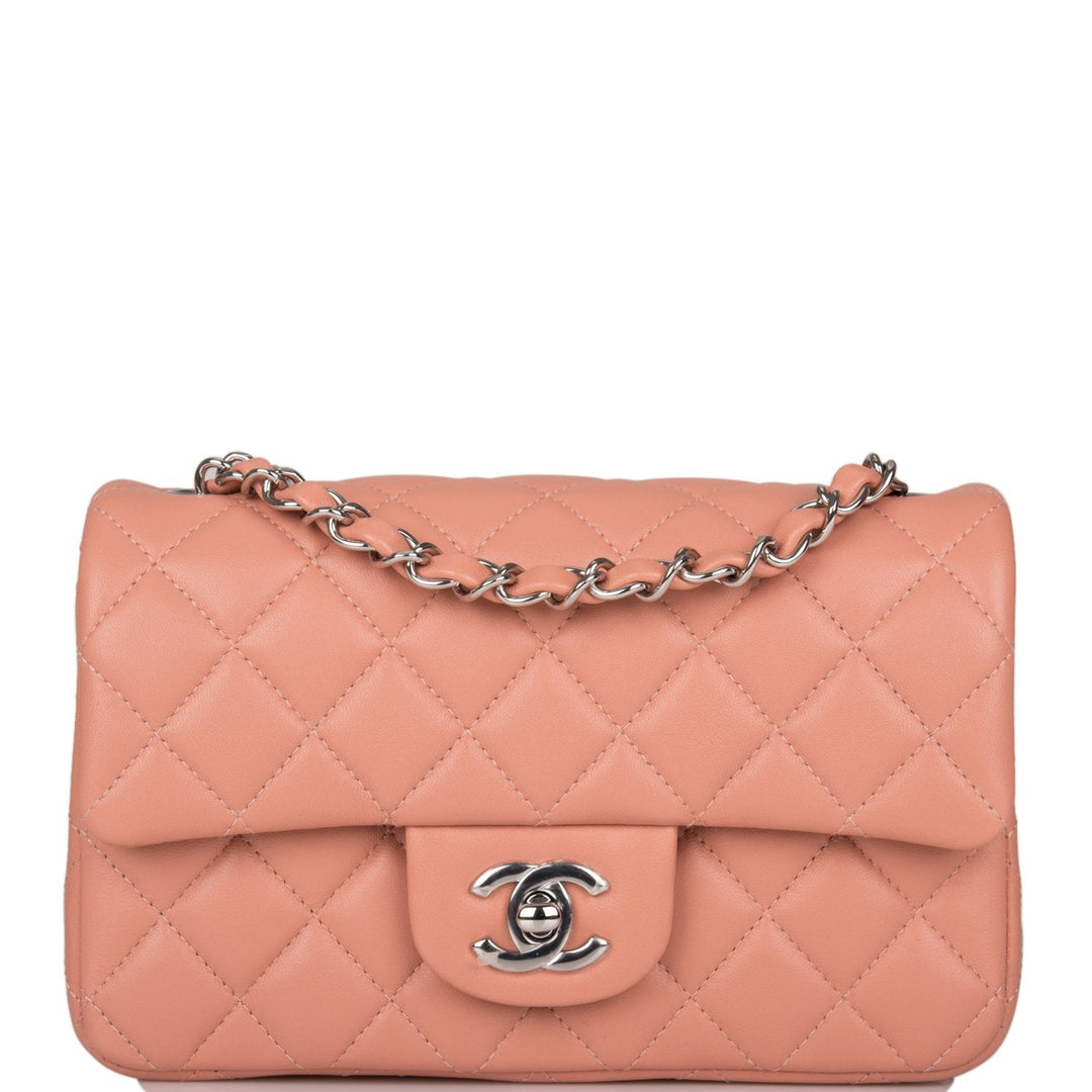 Top Quality Chanel Mini Rectangular Flap Bag Rose Lambskin Silver Hardware