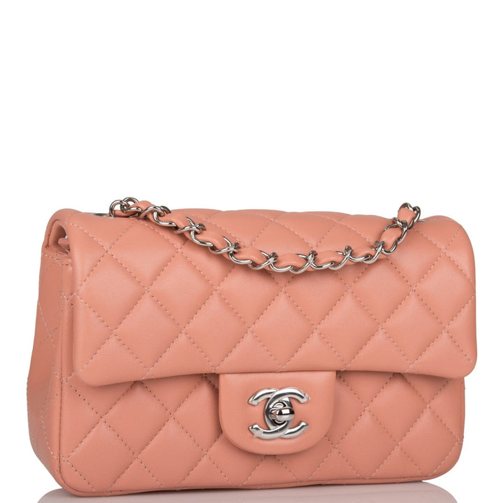 Top Quality Chanel Mini Rectangular Flap Bag Rose Lambskin Silver Hardware