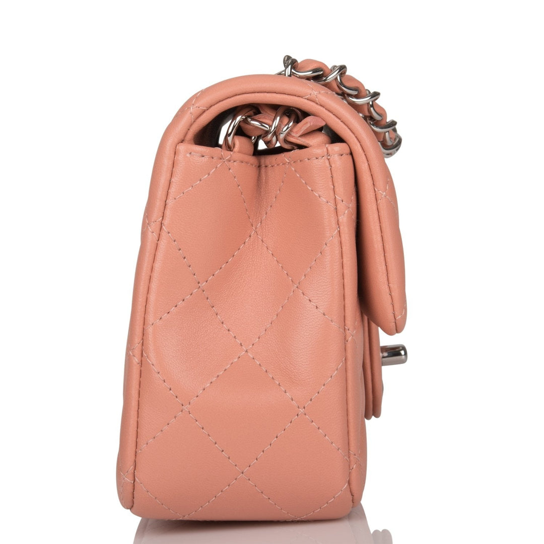Top Quality Chanel Mini Rectangular Flap Bag Rose Lambskin Silver Hardware