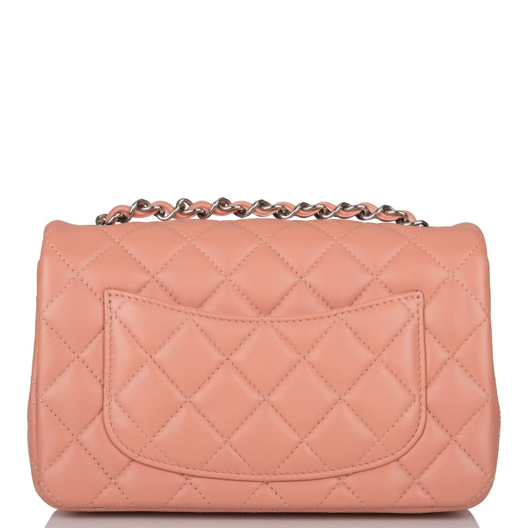 Top Quality Chanel Mini Rectangular Flap Bag Rose Lambskin Silver Hardware