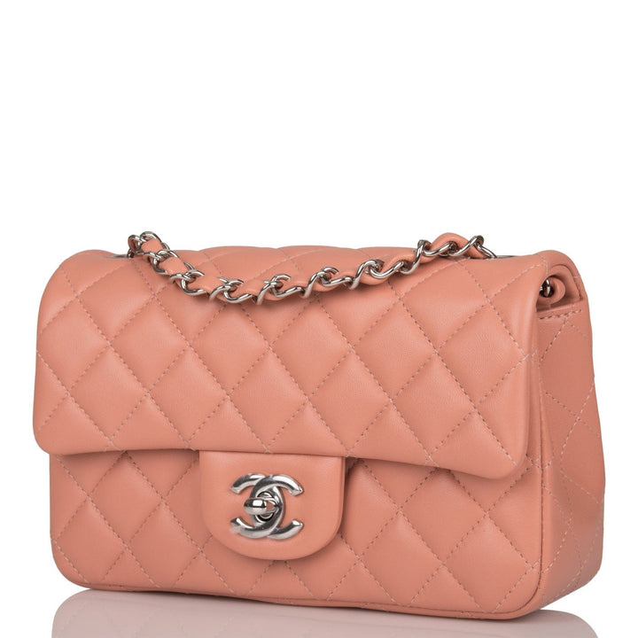 Top Quality Chanel Mini Rectangular Flap Bag Rose Lambskin Silver Hardware
