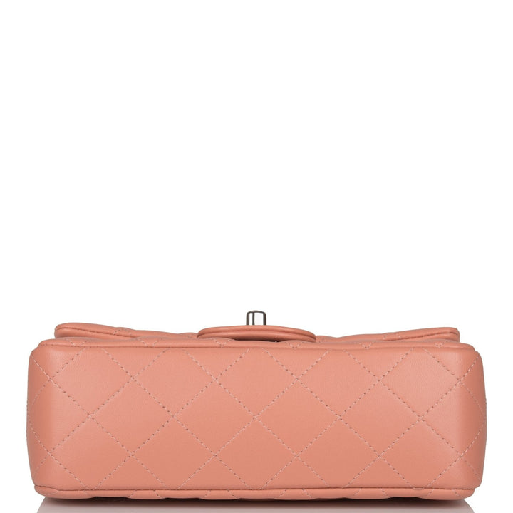 Top Quality Chanel Mini Rectangular Flap Bag Rose Lambskin Silver Hardware