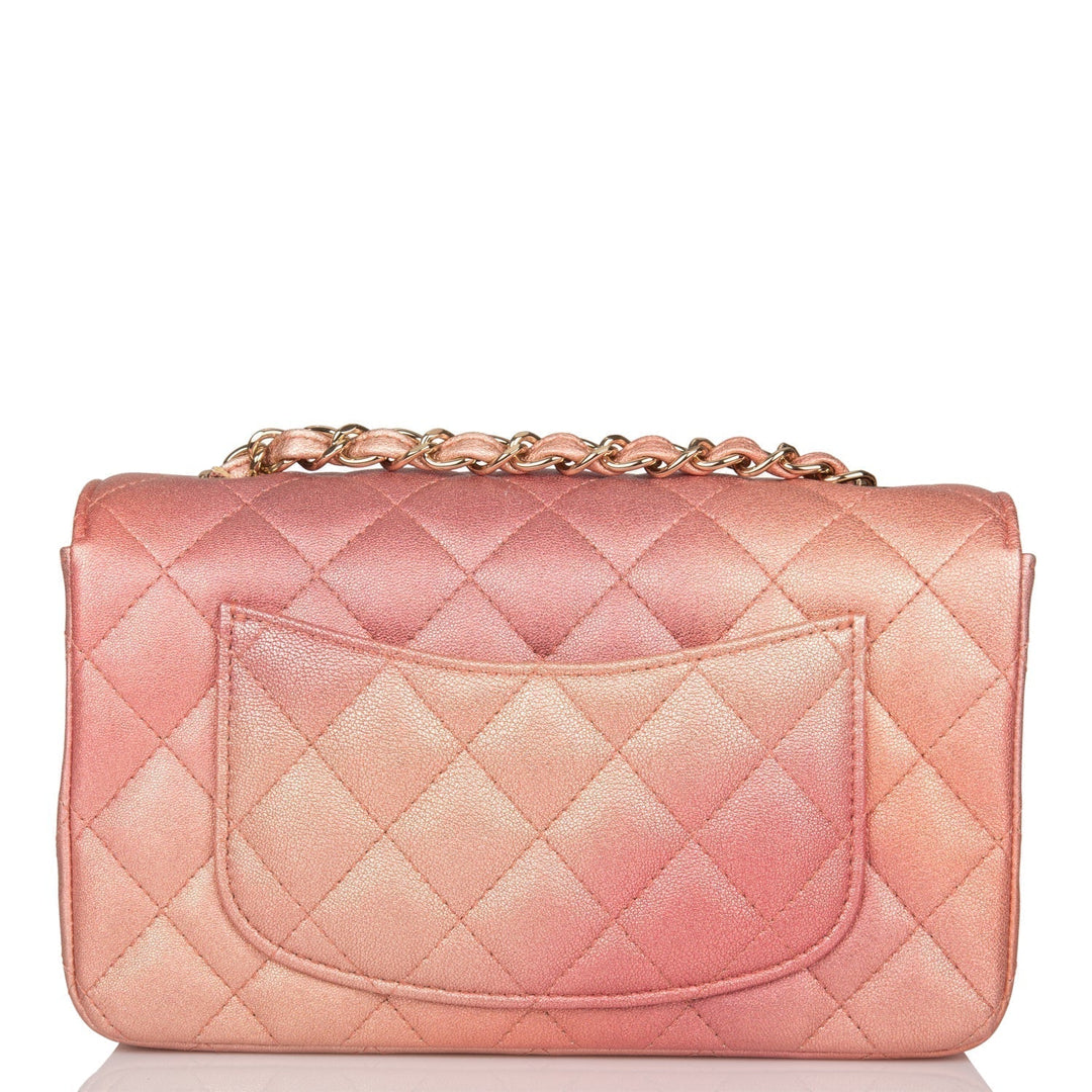 Top Quality Chanel Mini Rectangular Flap Bag Pink Ombre Metallic Lambskin Light Gold Hardware