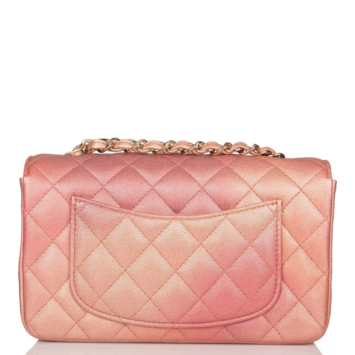 Top Quality Chanel Mini Rectangular Flap Bag Pink Ombre Metallic Lambskin Light Gold Hardware