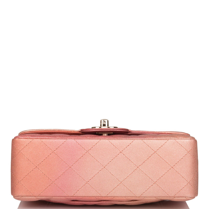 Top Quality Chanel Mini Rectangular Flap Bag Pink Ombre Metallic Lambskin Light Gold Hardware