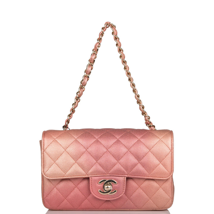 Top Quality Chanel Mini Rectangular Flap Bag Pink Ombre Metallic Lambskin Light Gold Hardware