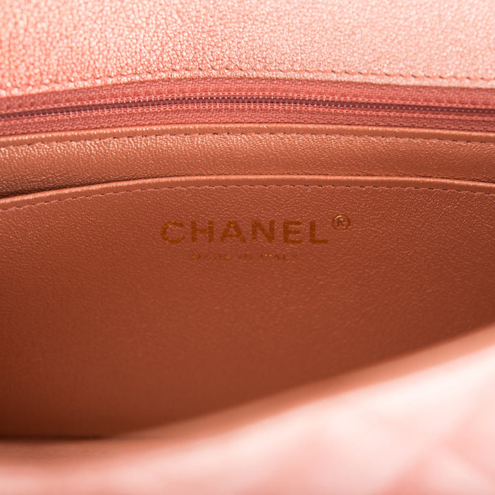 Top Quality Chanel Mini Rectangular Flap Bag Pink Ombre Metallic Lambskin Light Gold Hardware