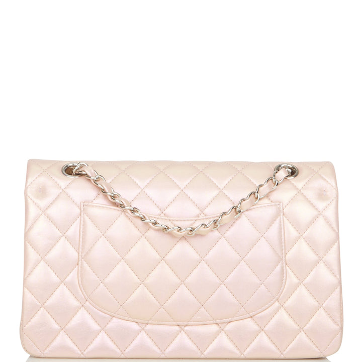 Top Quality Chanel Medium Classic Double Flap Bag Pink Iridescent Lambskin Silver Hardware