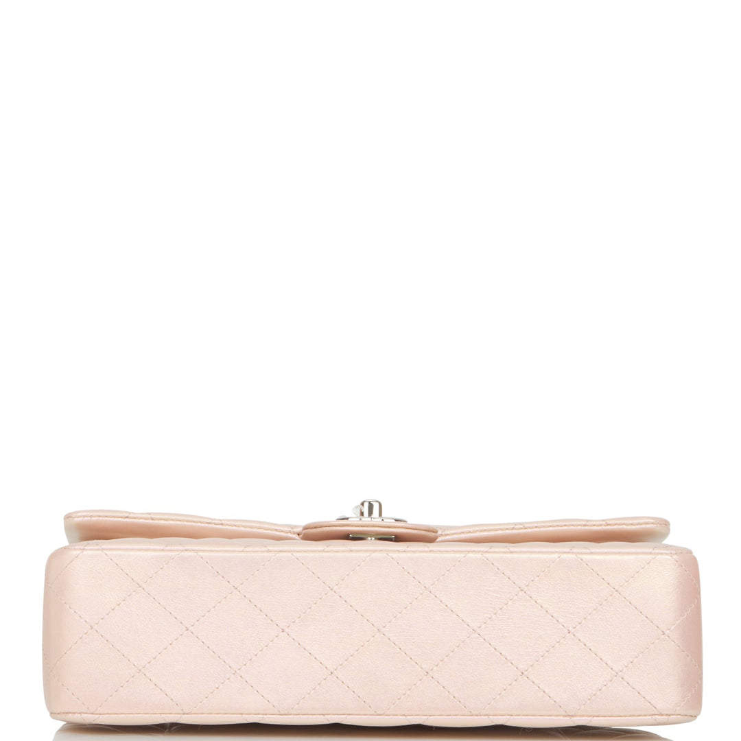 Top Quality Chanel Medium Classic Double Flap Bag Pink Iridescent Lambskin Silver Hardware