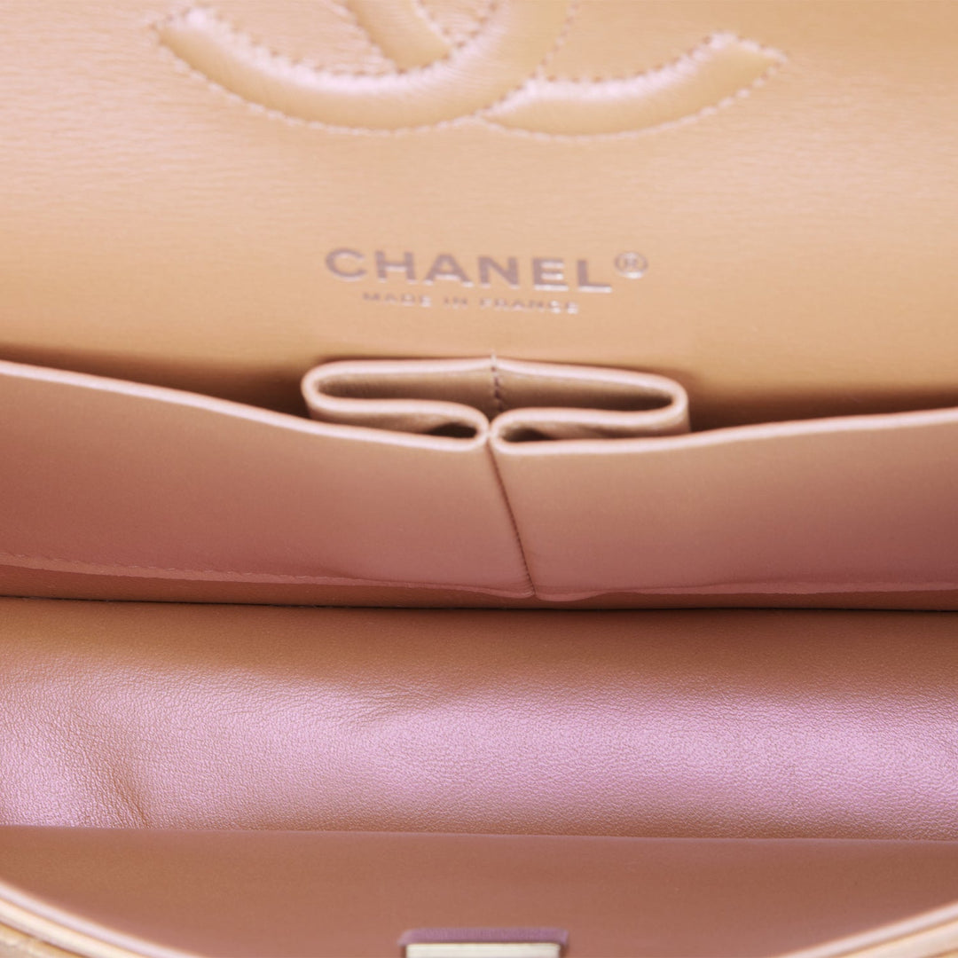 Top Quality Chanel Medium Classic Double Flap Bag Pink Iridescent Lambskin Silver Hardware