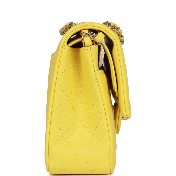 Top Quality Chanel Medium Classic Double Flap Bag Yellow Caviar Light Gold Hardware