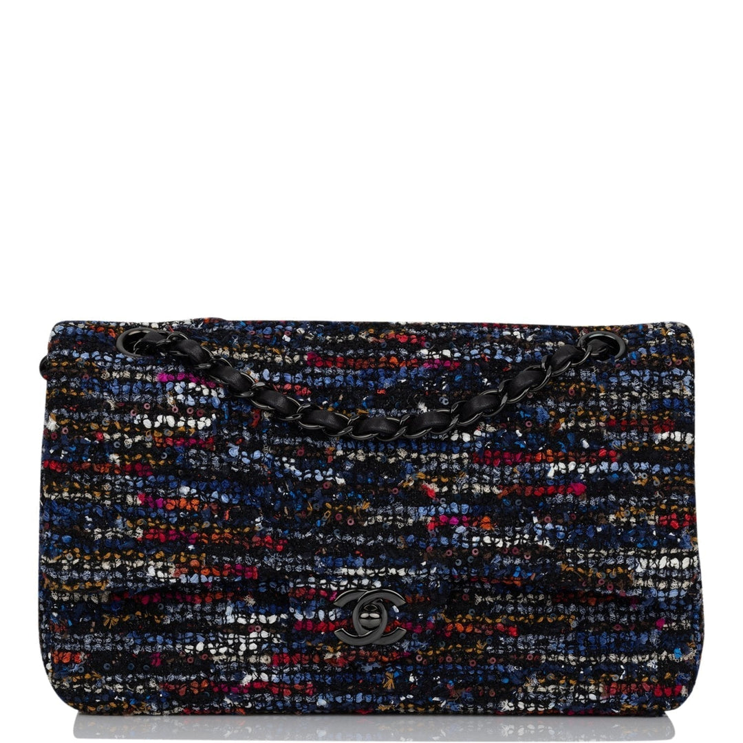 Top Quality Chanel Medium Classic Double Flap Bag Navy Tweed Black Hardware