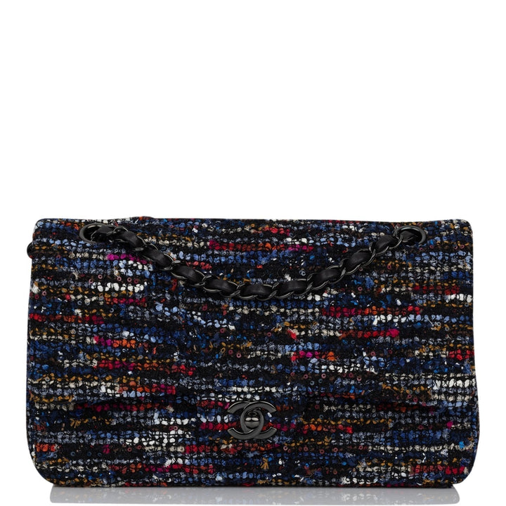 Top Quality Chanel Medium Classic Double Flap Bag Navy Tweed Black Hardware