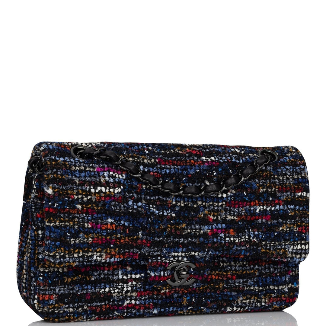 Top Quality Chanel Medium Classic Double Flap Bag Navy Tweed Black Hardware