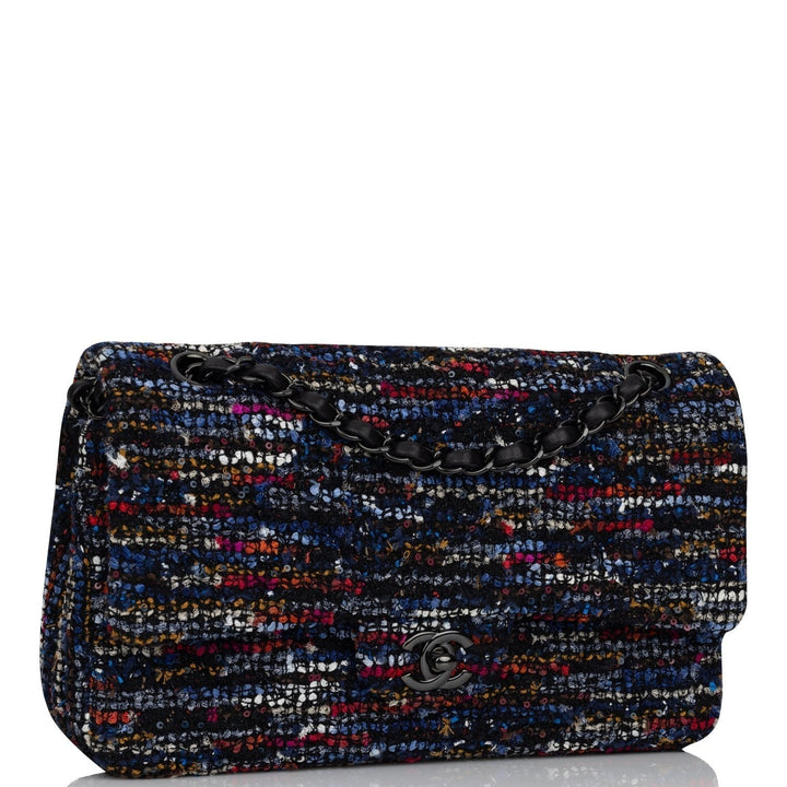 Top Quality Chanel Medium Classic Double Flap Bag Navy Tweed Black Hardware