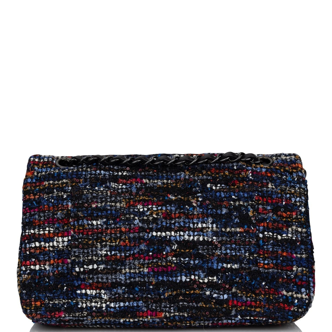 Top Quality Chanel Medium Classic Double Flap Bag Navy Tweed Black Hardware