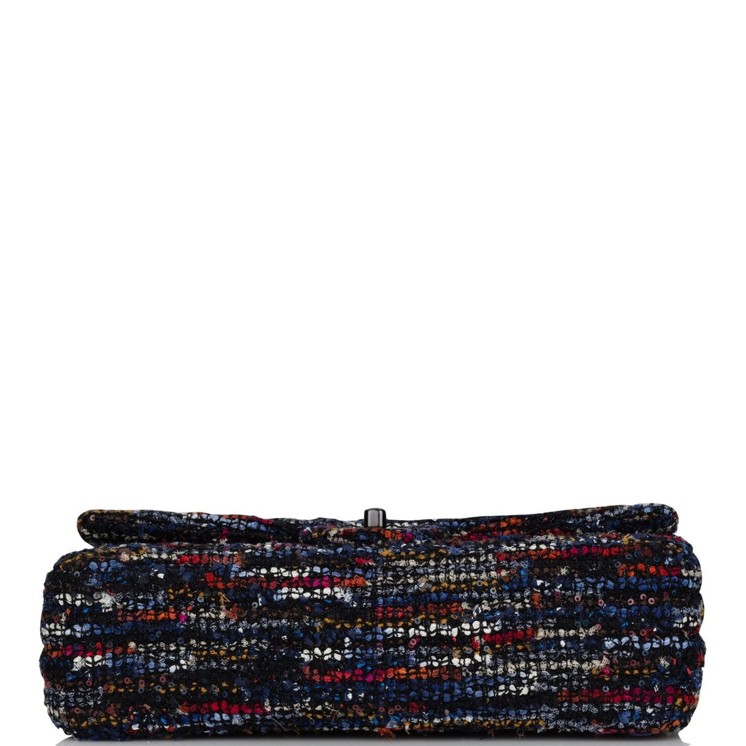 Top Quality Chanel Medium Classic Double Flap Bag Navy Tweed Black Hardware